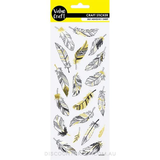 Gold Foil Feather Stickers - 1 Sheet