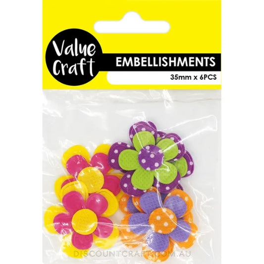Double Felt Flower Embellishments 35mm 6pk