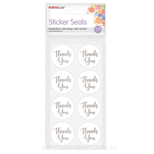 Thank You Foil Seal Stickers 38mm 24pk - Silver