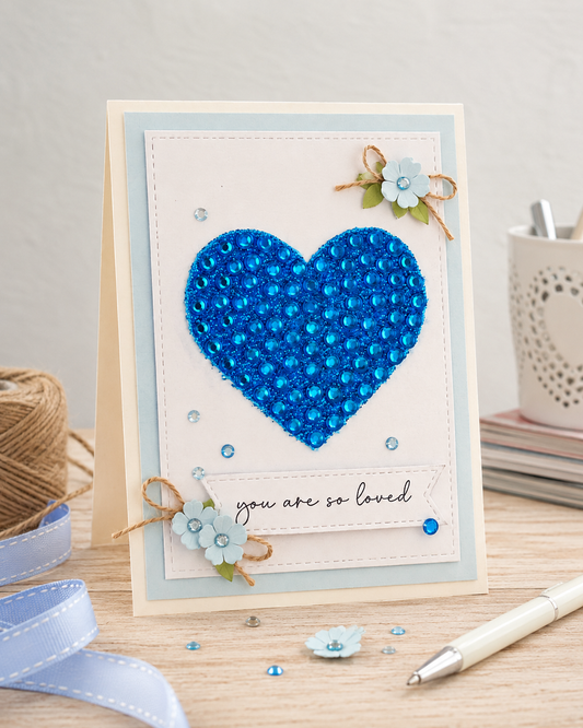 Rhinestone Glitter Heart Decal - Blue