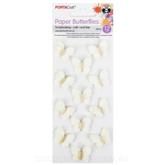 Paper Butterflies with Beads - Ivory 23mm 12pk