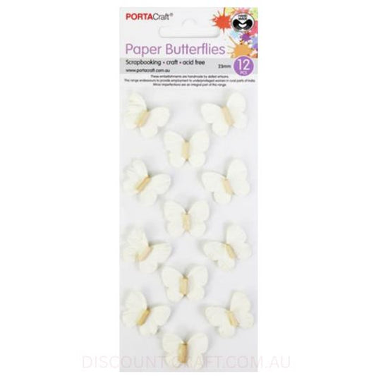 Paper Butterflies with Beads - Ivory 23mm 12pk