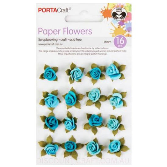Paper Flowers Roses - Aquamarine 16mm 16pk