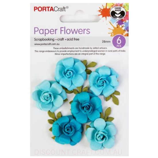 Paper Flowers Roses - Aquamarine 28mm 6pk