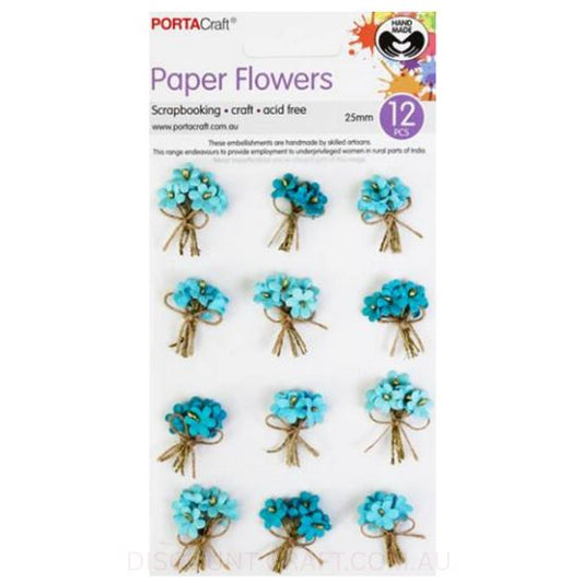 Paper Flowers Bunch with Beads - Aquarmarine 25mm 12pk