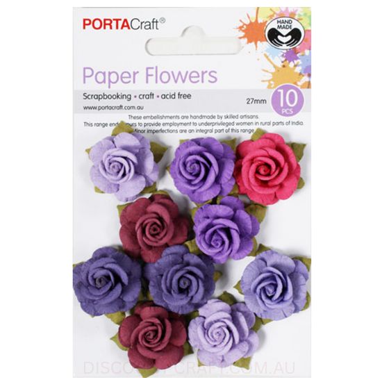 Paper Flowers Roses - Berry 27mm 10pk
