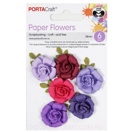 Paper Flowers Roses - Berry 28mm 6pk
