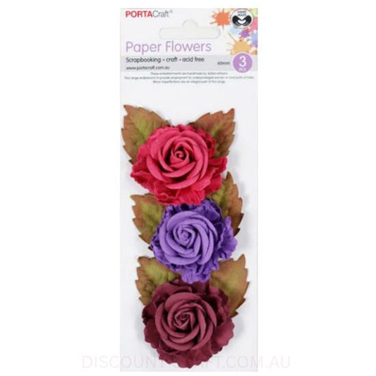 Paper Flowers Roses - Berry 60mm 3pk