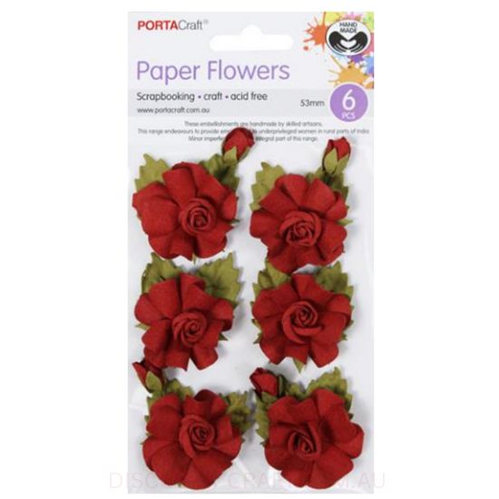 Paper Flowers Roses - Red 53mm 6pk