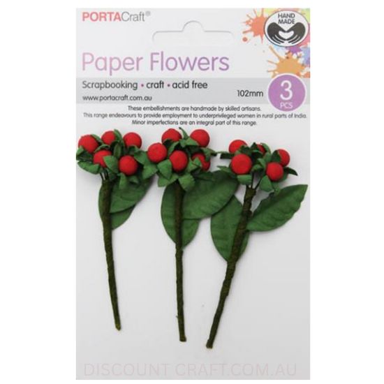 Paper Flowers - Red Berries 102mm 3pk