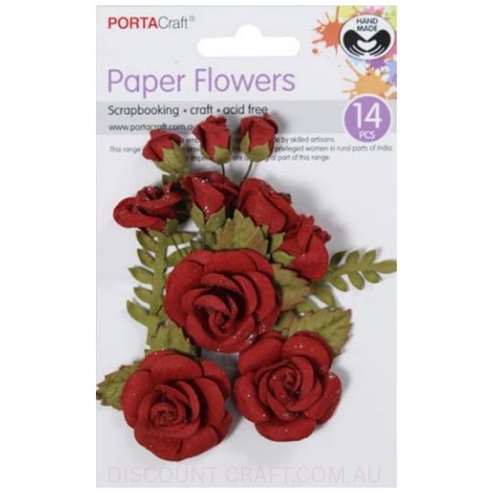 Paper Flowers - Red Roses with Glitter Set 14pk