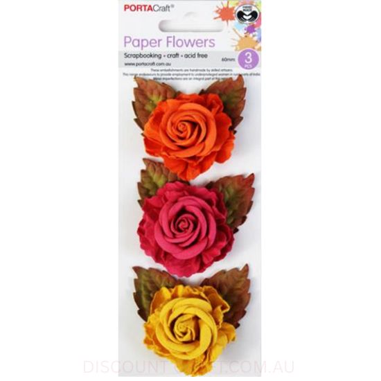 Paper Flowers Roses - Sunset 60mm 3pk