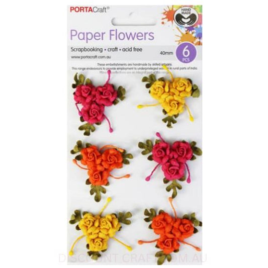 Paper Flowers Bunch - Sunset Roses 40mm 6pk