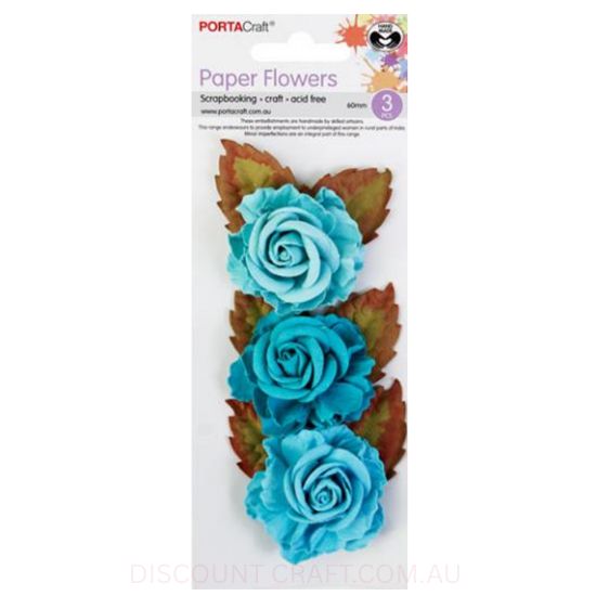 Paper Flowers Roses - Aquarmarine 60mm 3pk