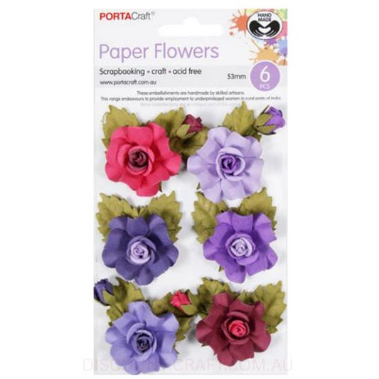 Paper Flowers Roses - Berry 53mm 6pk