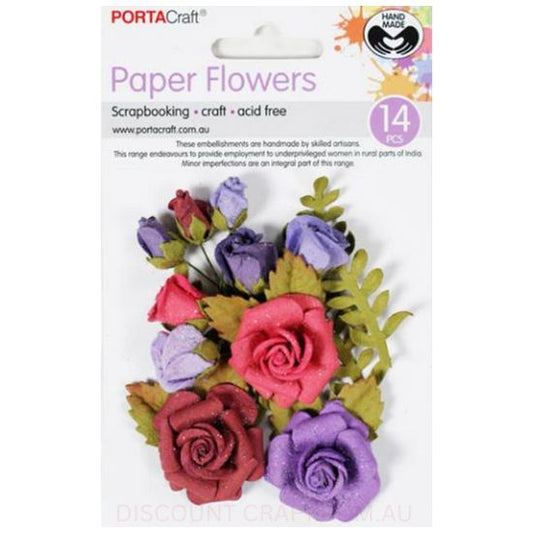 Paper Flowers - Berry Roses with Glitter Set 14pk
