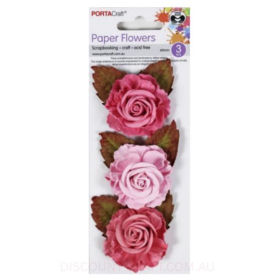 Paper Flowers Roses - Flamingo 60mm 3pk