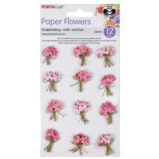 Paper Flowers Bunch with Beads - Flamingo 25mm 12pk