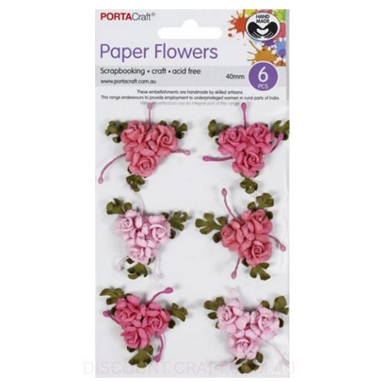 Paper Flowers Bunch - Flamingo Roses 40mm 6pk