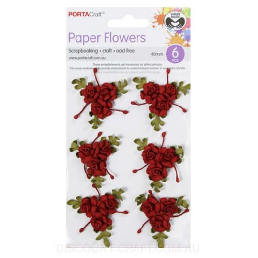 Paper Flowers Bunch - Red Roses 40mm 6pk