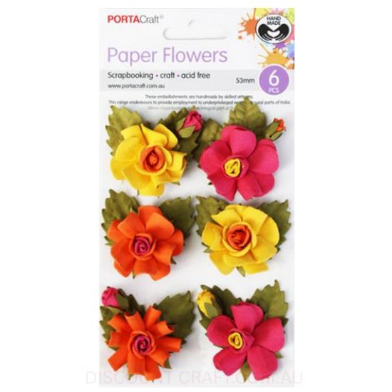 Paper Flowers Roses - Sunset 53mm 6pk