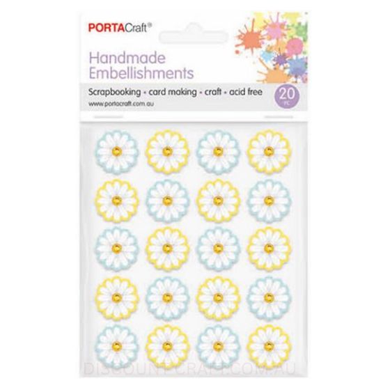 Handmade Embellishment - White Glitter Daisy 20pk