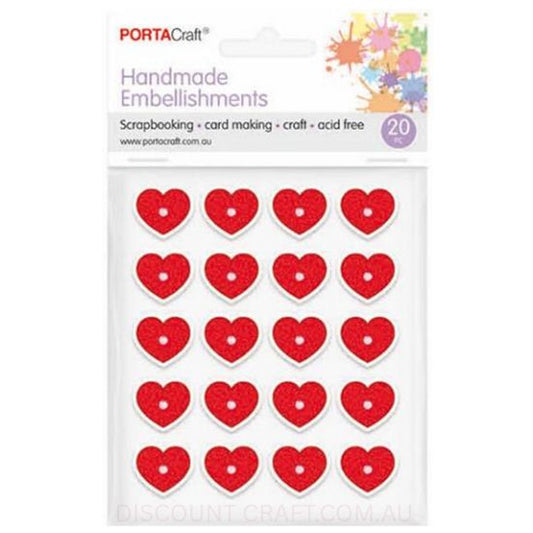 Handmade Embellishments - Glitter Hearts 20pk