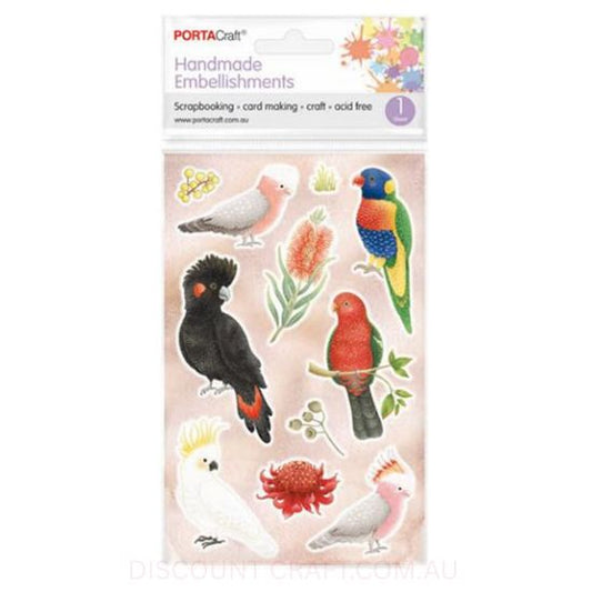 Handmade Embellishments - Aussie Parrots