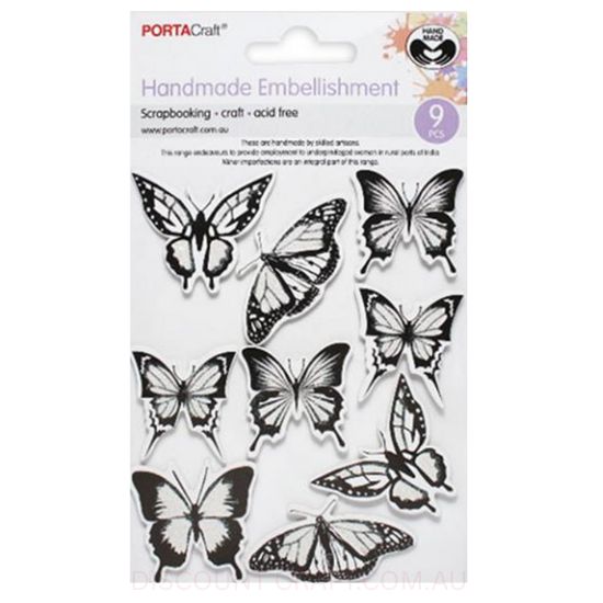 Handmade Embellishments - Black & White Butterflies 9pk