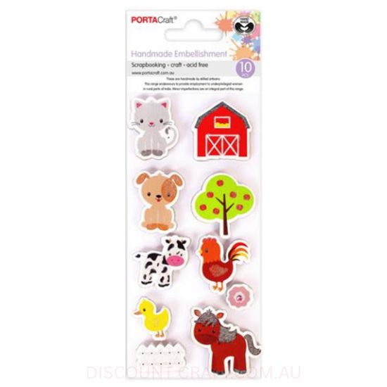 Handmade Glitter Embellishments - Animal Barn 10pk