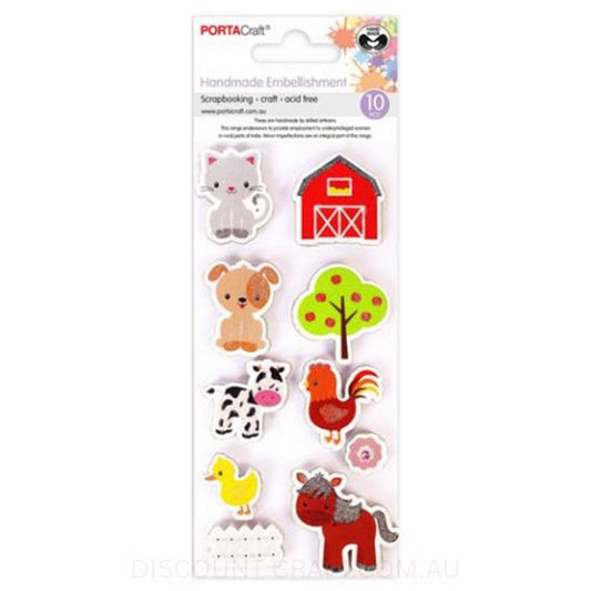 Handmade Glitter Embellishments - Animal Barn 10pk