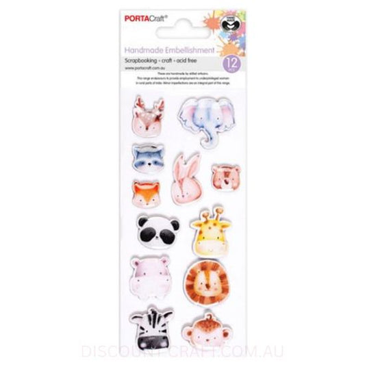 Handmade Resin Embellishments - Animal Heads 12pk