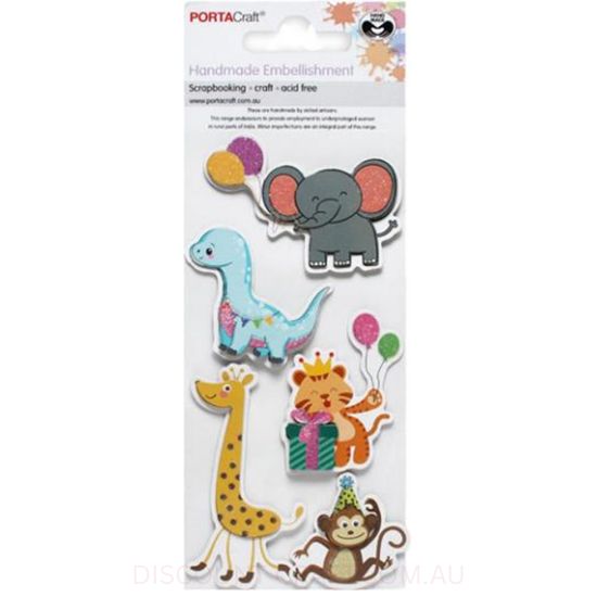 Handmade Glitter Embellishments - Animal Party 5pk