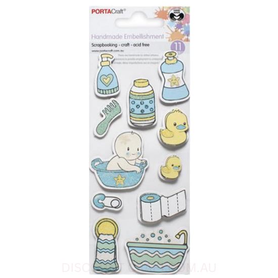 Handmade Glitter Embellishments - Baby Bath Time Blue 11pk