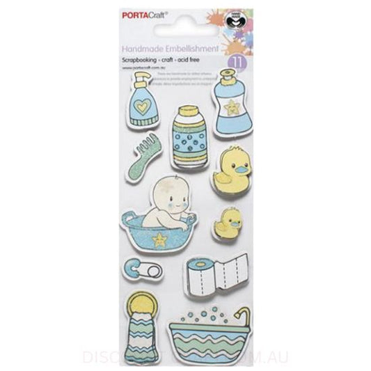 Handmade Glitter Embellishments - Baby Bath Time Blue 11pk