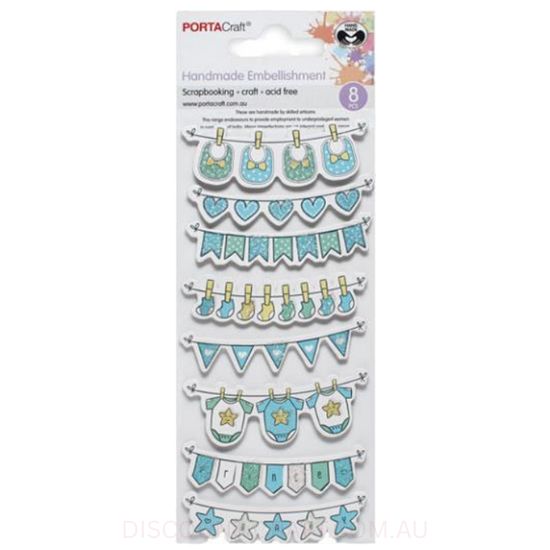 Handmade Embellishments - Blue Baby Wardrobe 8pk