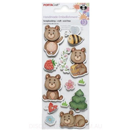 Handmade Glitter Embellishments - Bear Buzz 13pk