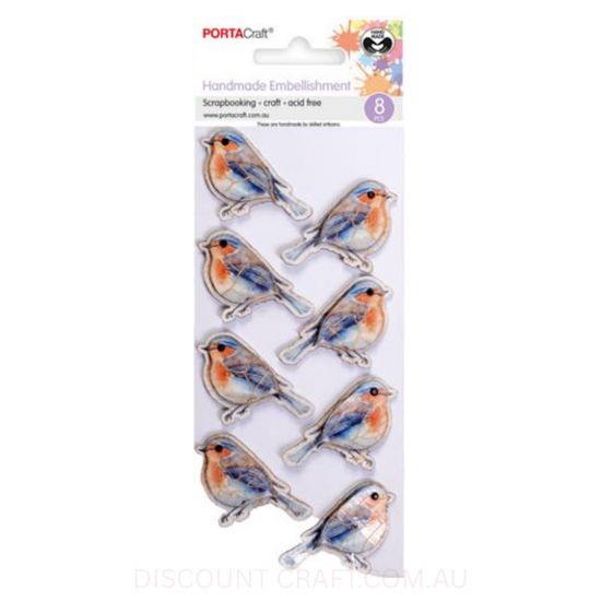 Handmade Embellishments - Robin Birds Euro Blue 8pk