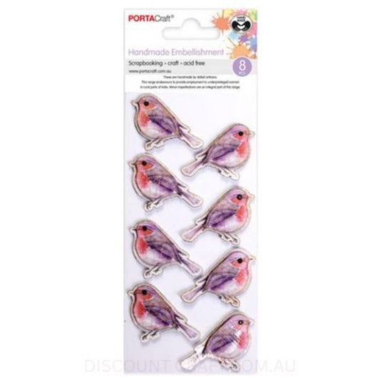 Handmade Embellishments - Robin Euro Purple Birds 8pk