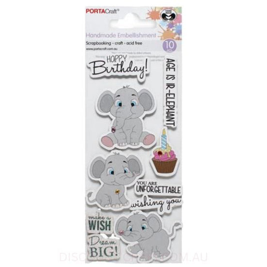 Handmade Jewel Embellishments - Birthday Elephant 10pk