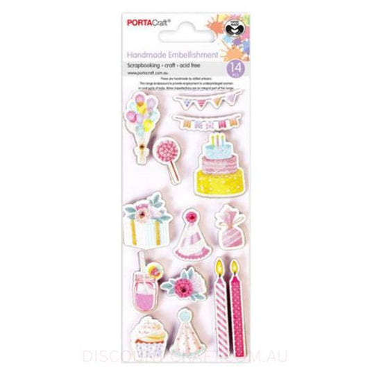 Handmade Jewel Embellishments - Pink Birthday Party 14pk