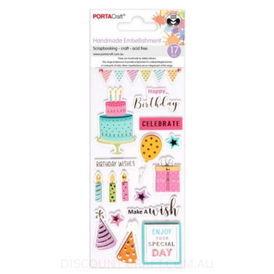 Handmade Jewel Embellishments - Birthday Wishes 17pk