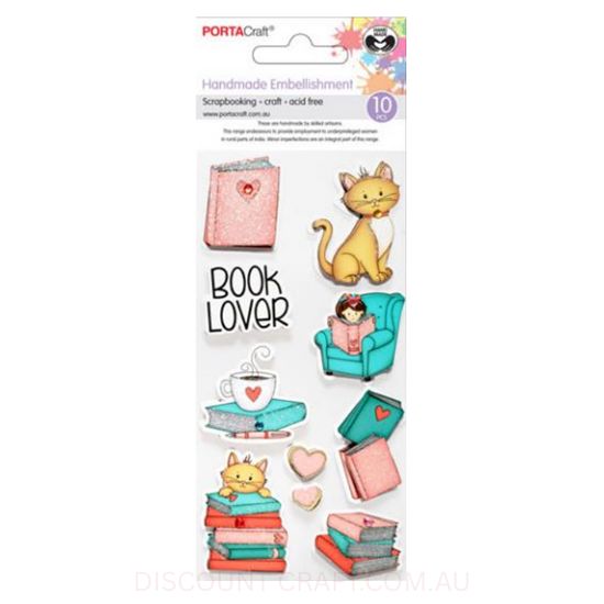 Handmade Glitter Embellishments - Book Lover 10pk