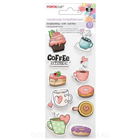 Handmade Glitter Embellishments - Coffee Love 10pk