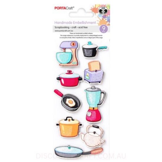 Handmade Glitter Embellishments - Cooking Delight 9pk