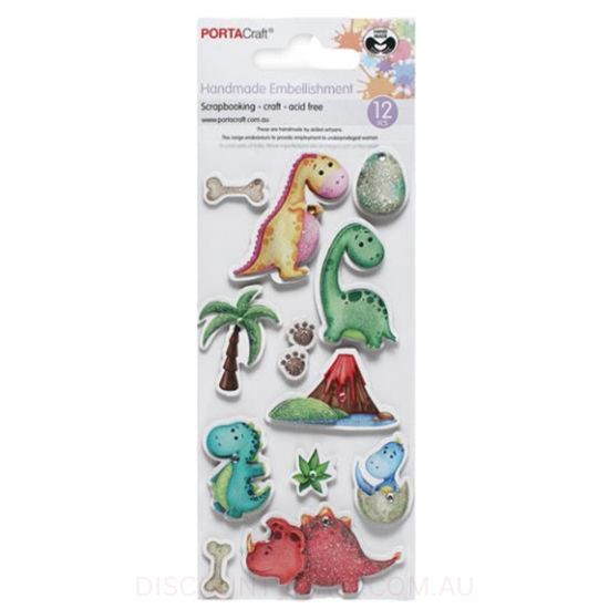 Handmade Jewel Embellishments - Dino Party 12pk