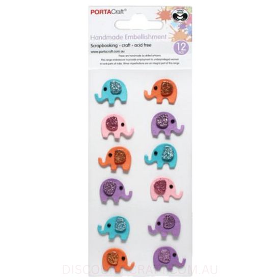 Handmade Embellishments - Glitter Elephants 12pk