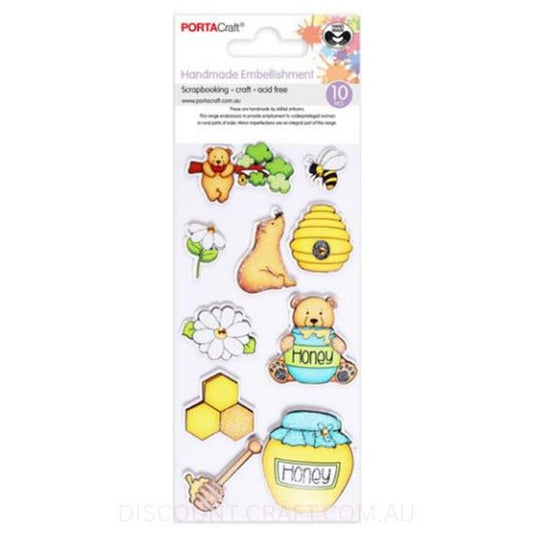 Handmade Glitter Embellishments - Honey Bear 10pk