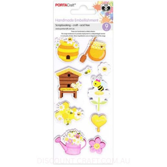 Handmade Glitter Embellishments - Honey Maker 9pk