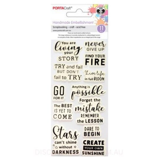 Handmade Embellishments - Inspirational Quotes 11pk